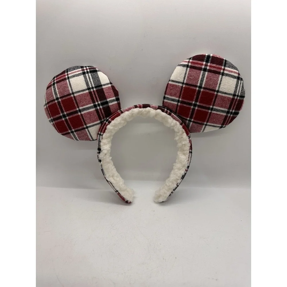 Disney Parks 2022 Mickey Plaid Sherpa Christmas Ear Headband Joy Holiday‎